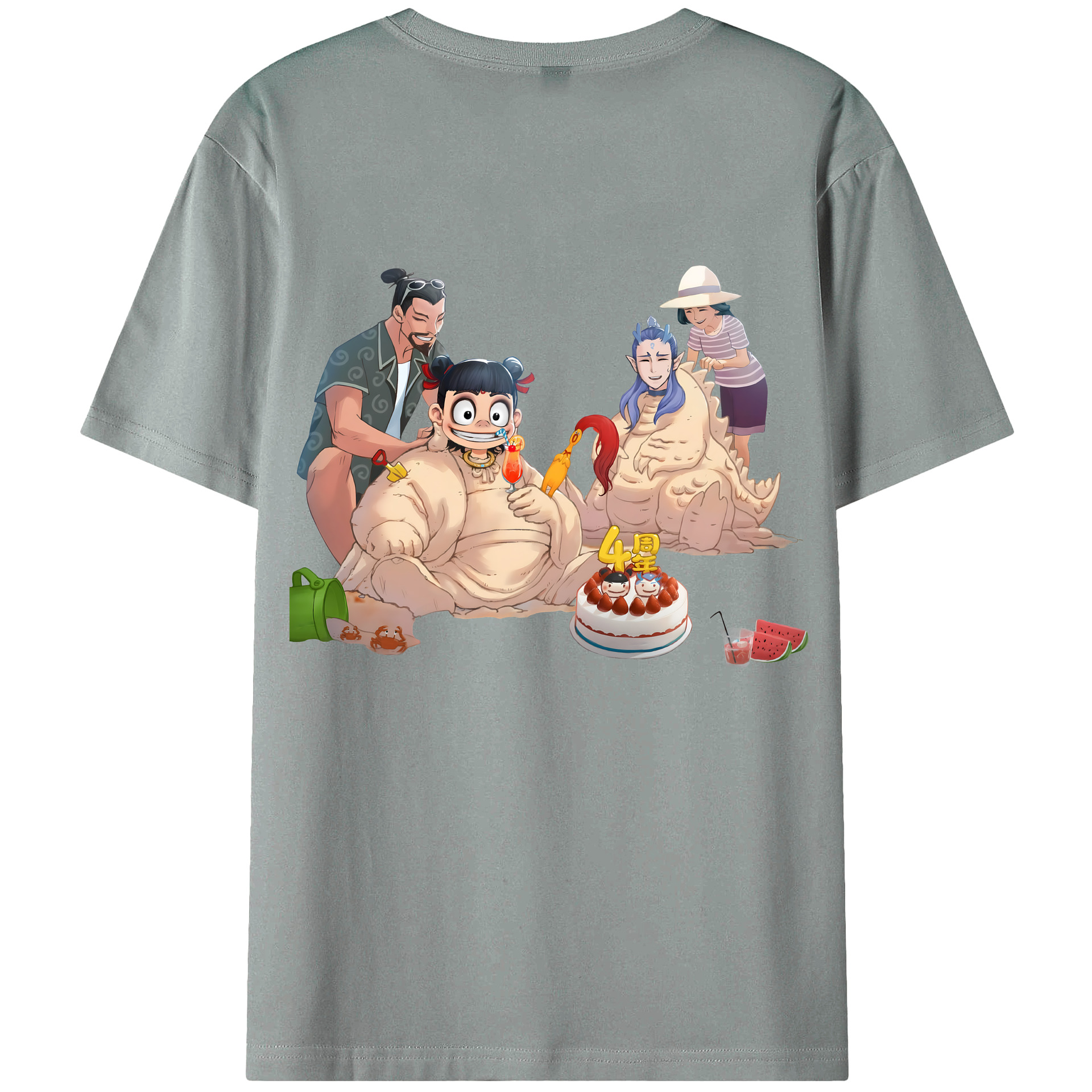 （画像用） Ne Zha 2 ナタ 魔童の大暴れ 綿100％ メンズ半袖Tシャツ（バックプリント） 通気性